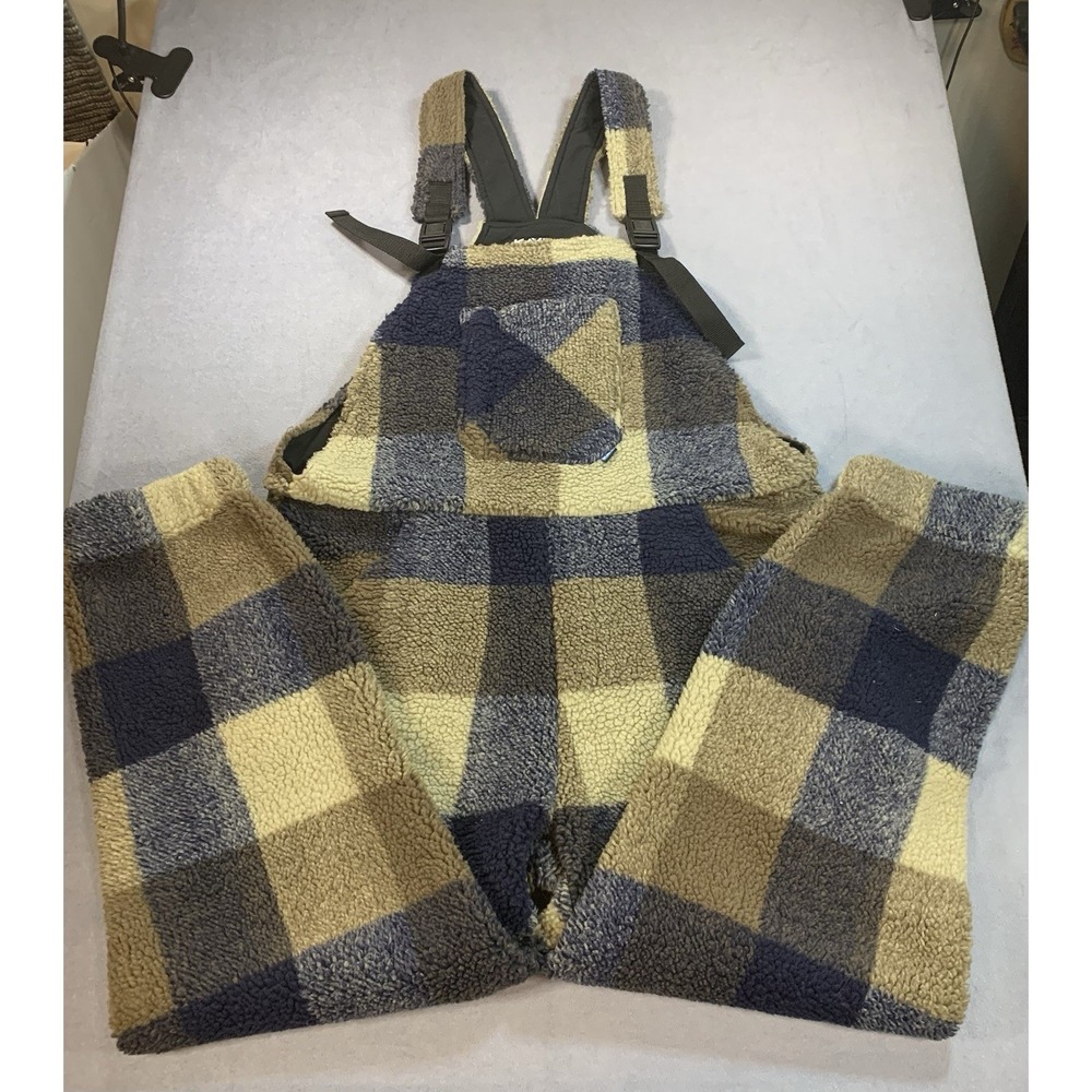 Sherpa Fleece Overalls Blue Tan KAVU Size S Genderless "Freeforall" Seattle Co.